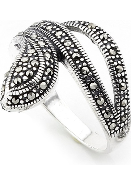 Gümüş 925 Ayar Kadın Yılan Yüzük Markazit Taşlı