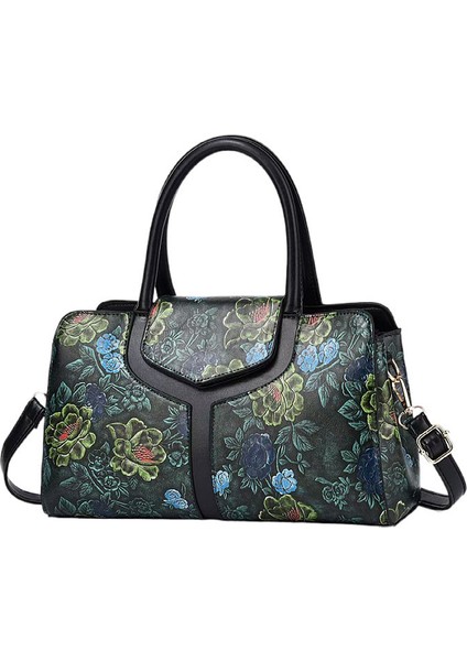Moda Omuz Çantası Kadınlar Için Retro Çiçek Desen Taşınabilir Satchel Pu Işe Gidiş Lüks Boston Kadın Crossbody Çanta (Yurt Dışından)