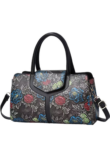 Moda Omuz Çantası Kadınlar Için Retro Çiçek Desen Taşınabilir Satchel Pu Işe Gidiş Lüks Boston Kadın Crossbody Çanta (Yurt Dışından)