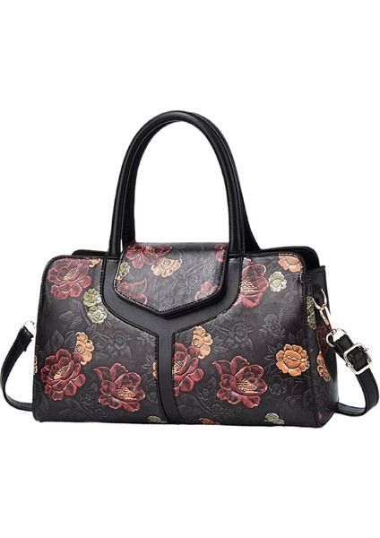 Moda Omuz Çantası Kadınlar Için Retro Çiçek Desen Taşınabilir Satchel Pu Işe Gidiş Lüks Boston Kadın Crossbody Çanta (Yurt Dışından)