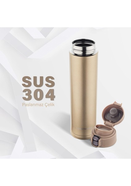 LNT7296 Sızdırmaz Kilitli Vakumlu Çıft Katmanlı Travel Mug Çelik Termos 520 ml Gold 10 Saat Sıcak / 18 Saat Soğuk fiyatları