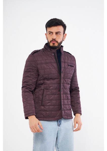 Erkek Koyu Patlıcan Renk Desenli Kapitone Mont Kaban Parka modelleri
