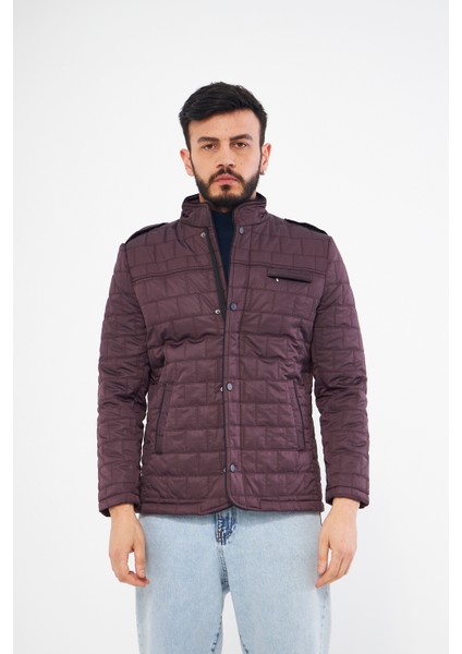 Erkek Koyu Patlıcan Renk Desenli Kapitone Mont Kaban Parka fırsatları