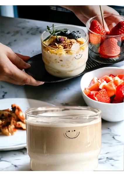 Isıya Dayanıklı Smile Gülen Yüz Detay Cam Bardak Magnolya Kase Expresso Bardağı