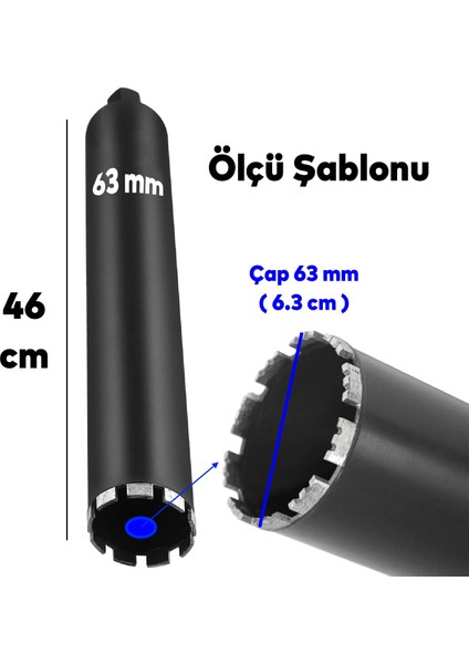 Elmas Karot Ucu 63 mm Shun Beton Zemin Duvar Delme Delik Açma Panç Aparat Uç Deprem Numune Al Test