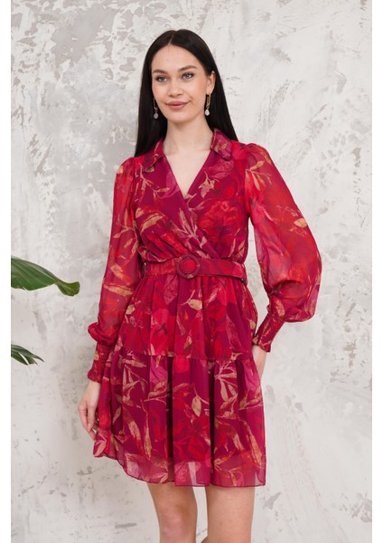 Kruvaze Yaka Mürdüm Mini Elbise modelleri