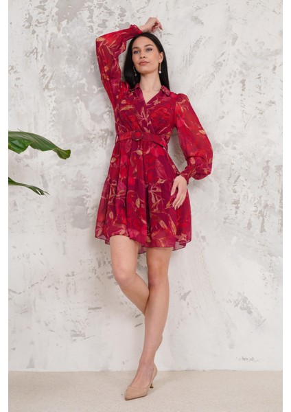 Kruvaze Yaka Mürdüm Mini Elbise fırsatları