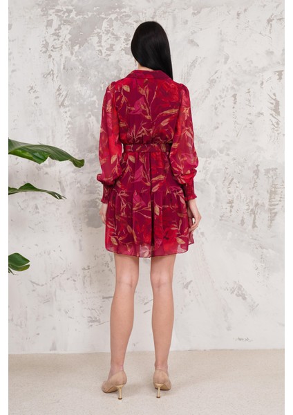 Kruvaze Yaka Mürdüm Mini Elbise indirimleri