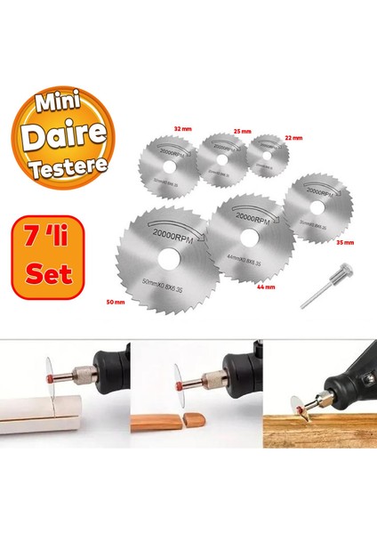 Gravür Mini Dremel Daire Testere Seti Kesme Rötüş Çelik Plastik Ahşap Kesim Hassas Kesi 7 'li Set