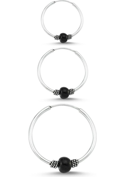 Boncuklu Gümüş Halka Küpe Kombin 10 mm + 12 mm + 16 mm WSK09T