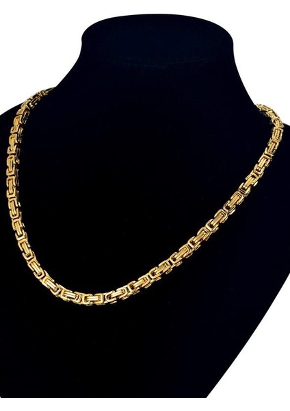 Sarı Gold Renk Erkek Çelik Kral Zincir Kolye Sevgiliye Hediye ck11