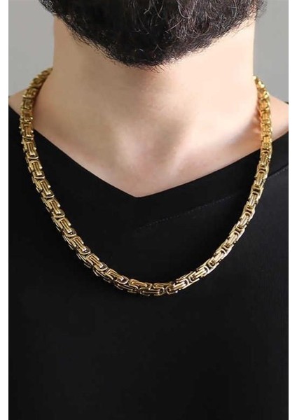 Sarı Gold Renk Erkek Çelik Kral Zincir Kolye Sevgiliye Hediye ck11