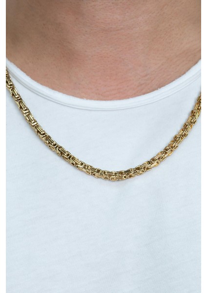 Sarı Gold Renk Erkek Çelik Kral Zincir Kolye Sevgiliye Hediye ck11