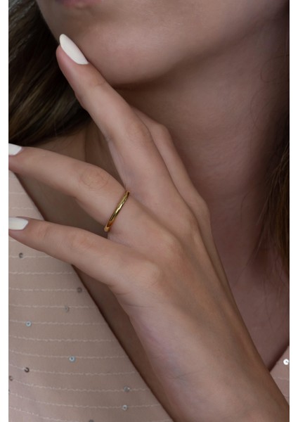 2mm Süper İnce Bombeli Parlak Erkek Kadın Çelik Alyans Yüzük cl26