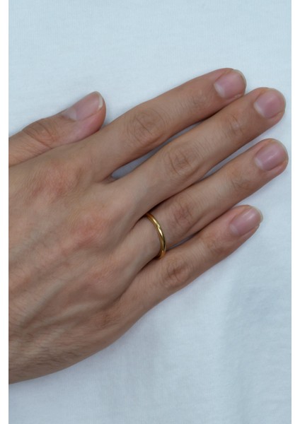 2mm Süper İnce Bombeli Parlak Erkek Kadın Çelik Alyans Yüzük cl26