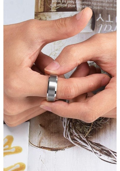 6mm Köşeli Düz Model Unisex Kadın Erkek Çelik Alyans Yüzük cl30