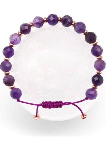 Ametist Doğal Taş Makrome Örme Fasetli Kesim Bileklik