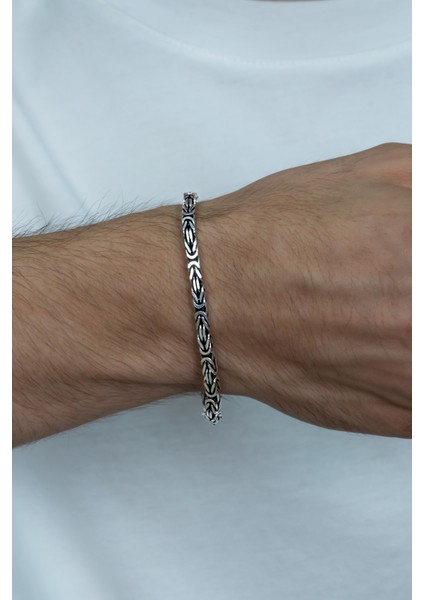 Gümüş Erkek Bileklik Kare Kral Model 5 mm 18 gr msb09
