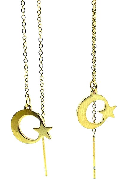 Sallantılı Ay Yıldız Çelik Küpe bck33