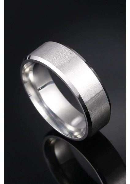 8 mm Köşeli Düz Model Unisex Kadın Erkek Çelik Alyans Yüzük cl31