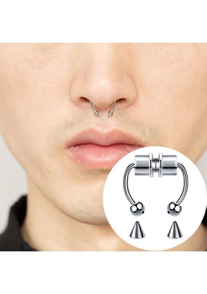 Paslanmaz Çelik Burun Fake Piercing Septum Mıknatıslı ECP01