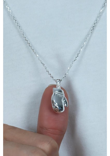 Küçük Boy Gümüş Boks Eldiveni Erkek Kolye 55cm Zincirli bek01k