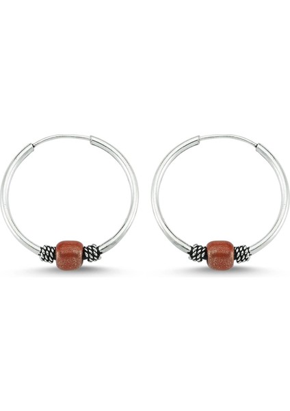 Boncuklu Gümüş Halka Küpe 16 mm WSK09-16