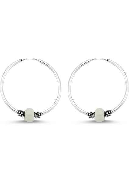 Boncuklu Gümüş Halka Küpe 16 mm WSK09-16