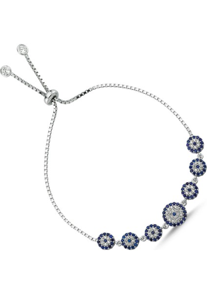 Nazar Boncuklu Taşlı Gümüş Bileklik wsb111