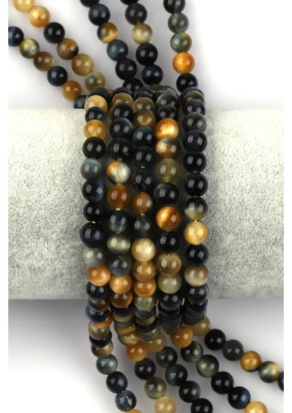 Sarı - Siyah Kaplan Gözü Doğal Taş Dizi 6 mm Küre Kesim