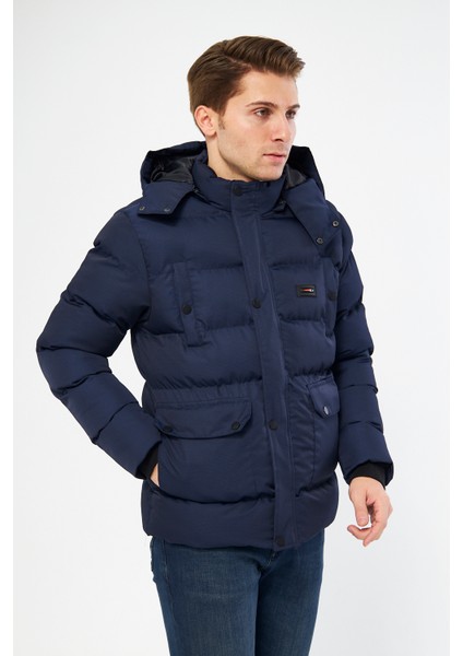 Erkek Lacivert Puff Şişme Mont Kaban Parka