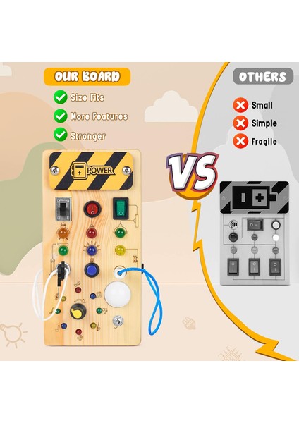 Montessori Küçük Yürüyen Meşgul Tahtası, 8 LED Işık Anahtarlı Bebek Ahşap Meşgul Tahtası, Duyusal Oyuncaklar Işık Anahtarı Oyuncaklar 1+ Yaş Bebek ve Küçük Çocuk Için Seyahat Oyunc (Yurt Dışından)