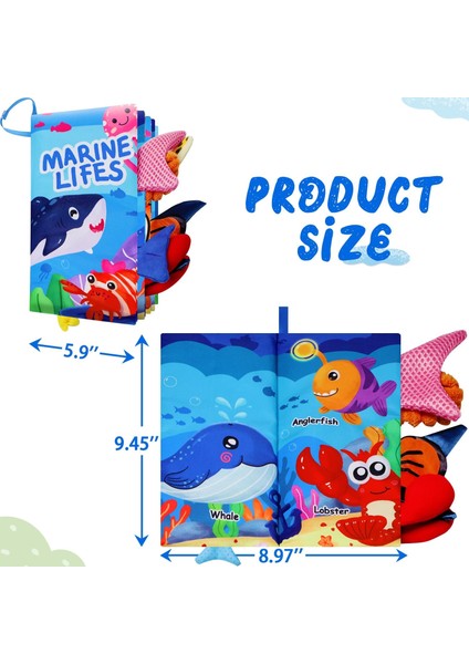 Bebek Kitapları 0-3-6-12-18 Ay Bebekler Için Yumuşak Kumaş Kırışık Kitap - Duyusal Öğrenme Doku Kitabı Yenidoğan Erkek Kız Oyuncakları Noel Bebek Duş Hediyeleri (Okyanus) (Yurt Dışından)
