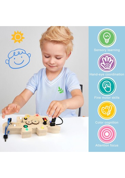 Montessori Busy Board Yürümeye Başlayan Çocuk Oyuncak: - 1 2 3 4 Yaşındakiler Için Bebek Ahşap Dino Seyahat Aktivite Tahtası, Işık Anahtarlı Erken Öğrenme Eğitici Duyusal Ahşap Din (Yurt Dışından)
