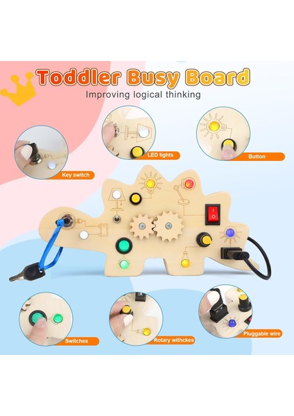 Montessori Busy Board Yürümeye Başlayan Çocuk Oyuncak: - 1 2 3 4 Yaşındakiler Için Bebek Ahşap Dino Seyahat Aktivite Tahtası, Işık Anahtarlı Erken Öğrenme Eğitici Duyusal Ahşap Din (Yurt Dışından)