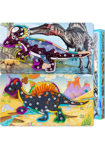 Ahşap Küçük Bebek Yapbozları, 2 Parçalı Büyük Boy Dinozor Yapboz, 2 3 4 5 Yaşına Uygun Küçük Çocuk Ahşap Yapboz Oyuncakları, Erkek ve Kız Çocukları Için Küçük Çocuk (Diceratops + S (Yurt Dışından)
