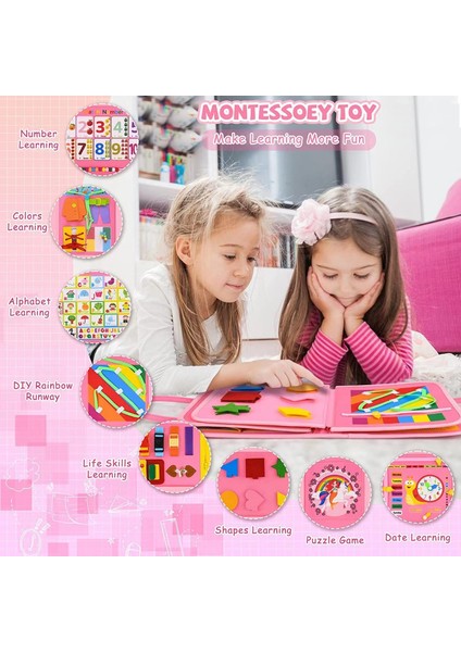 Meşgul Tahta Kitap Montessori Oyuncakları 1 2 3 4 Yaşındaki Bebekler Için Duyusal Öğrenme Etkinliği Okul Öncesi Oyuncaklar Kızlar ve Erkekler Için Doğum Günü Hediyesi (Pembe) (Yurt Dışından) modelleri