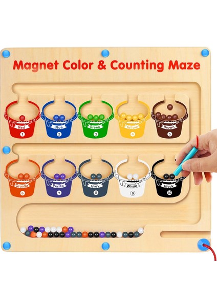 Manyetik Labirent Oyunu, Okul Öncesi Eğitici Bebek Oyuncakları, Renk Eşleştirme ve Sayı Sayma Ahşap Montessori Duyusal Oyuncaklar (Yurt Dışından)