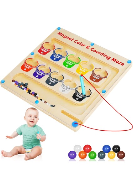 Manyetik Labirent Oyunu, Okul Öncesi Eğitici Bebek Oyuncakları, Renk Eşleştirme ve Sayı Sayma Ahşap Montessori Duyusal Oyuncaklar (Yurt Dışından) fiyatları