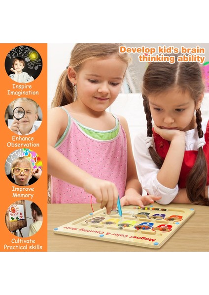 Manyetik Labirent Oyunu, Okul Öncesi Eğitici Bebek Oyuncakları, Renk Eşleştirme ve Sayı Sayma Ahşap Montessori Duyusal Oyuncaklar (Yurt Dışından) fırsatları