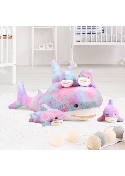 Dev Köpekbalığı Doldurulmuş Hayvanlar Peluş, 4 Küçük Köpekbalığı ile Büyük Köpekbalığı Peluş Yastık, 100 Cm/39.4 Inç Renkli Köpekbalıkları Peluş Oyuncak Çocuklar Için Hediyeler (Mo (Yurt Dışından) fırsatları