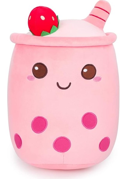 9.4 Inç Dolması Kabarcık Çay Peluş Çilek Yastık Karikatür Silindirik Süt Boba Çay Bardağı Yastık, Süper Yumuşak Kawaii Sarılma Yastık (Yurt Dışından)