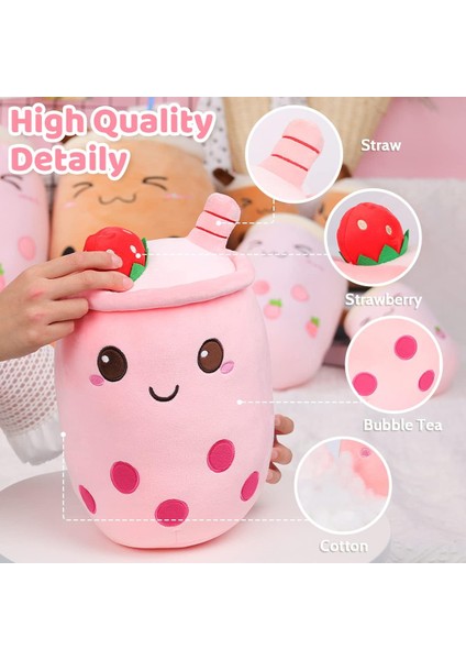 9.4 Inç Dolması Kabarcık Çay Peluş Çilek Yastık Karikatür Silindirik Süt Boba Çay Bardağı Yastık, Süper Yumuşak Kawaii Sarılma Yastık (Yurt Dışından)