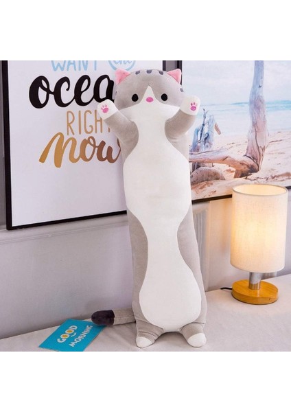 Güzel Peluş Kedi Bebek Sevimli Karikatür Yumuşak Dolması Yavru Kedi Yastık Uzun Atışlı Uyku Yastığı Bebek Oyuncak Hediye Çocuklar Için Kız Arkadaşı Çoklu Boyut (Gri, 110CM/43.3IN) (Yurt Dışından)