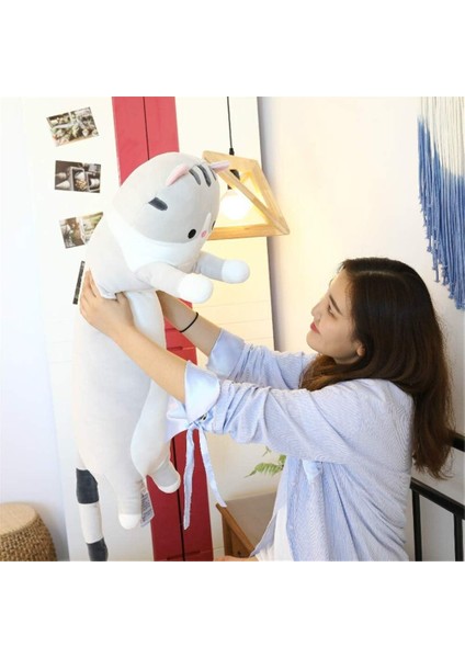 Güzel Peluş Kedi Bebek Sevimli Karikatür Yumuşak Dolması Yavru Kedi Yastık Uzun Atışlı Uyku Yastığı Bebek Oyuncak Hediye Çocuklar Için Kız Arkadaşı Çoklu Boyut (Gri, 110CM/43.3IN) (Yurt Dışından)