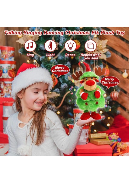 LED Müzikli Noel Ağacı Ren Geyiği Doldurulmuş Hayvan Söylediklerini Tekrarla Şarkı Söyleyen Dans Eden Elk Peluş Oyuncak Işıklar Bükümünü Taklit Ederek Interaktif Animasyonlu Elk Be (Yurt Dışından)