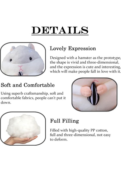 9" Hamster Peluş Doldurulmuş Hayvanlar, Çocuklar Erkekler Kızlar Için Kawaii Hamster Oyuncak, Gri (Yurt Dışından)