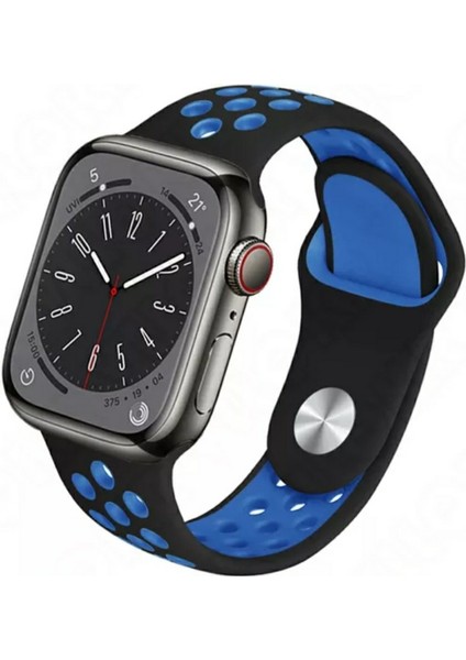 Apple Watch 38MM / 40MM/ 41 mm (Seriler /se ile Uyumlu) Delikli Spor Silikon Kordon Siyah Mavi