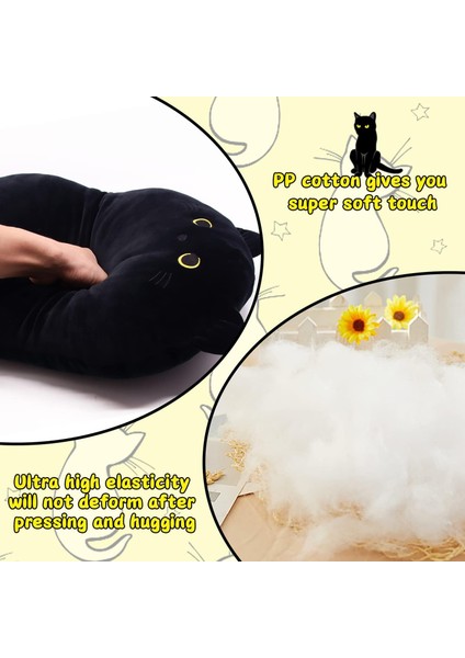 Siyah Kedi Peluş Oyuncak Yastık, Yumuşak Bebek Peluş Yastık, Doldurulmuş Hayvan Yumuşak Yastık Bebek Oyuncakları Şekil Tasarım Kanepe Dekorasyon (Yurt Dışından) fırsatları
