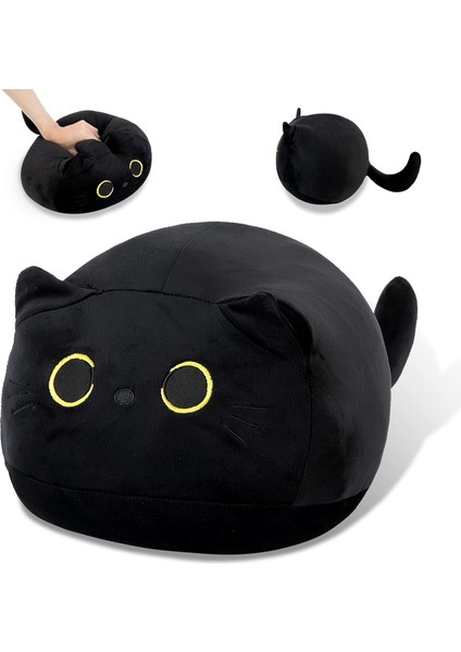 15.7" 3D Kara Kedi Peluş Oyuncak Yastık, Yumuşak Kawaii Yavru Kedi Doldurulmuş Hayvan Yastığı (Yurt Dışından)
